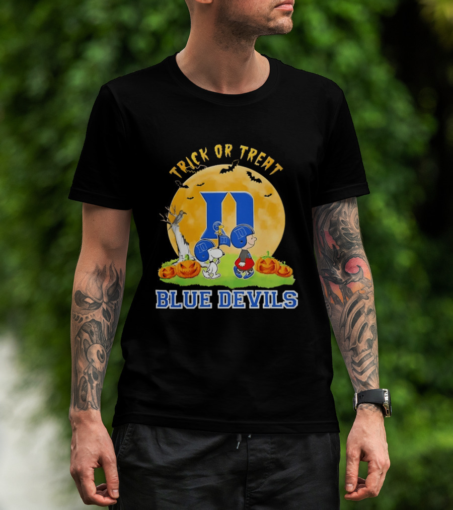 Trick Or Treat Snoopy Charlie Brown Woodstock Duke Blue Devils Halloween Moon T-Shirt