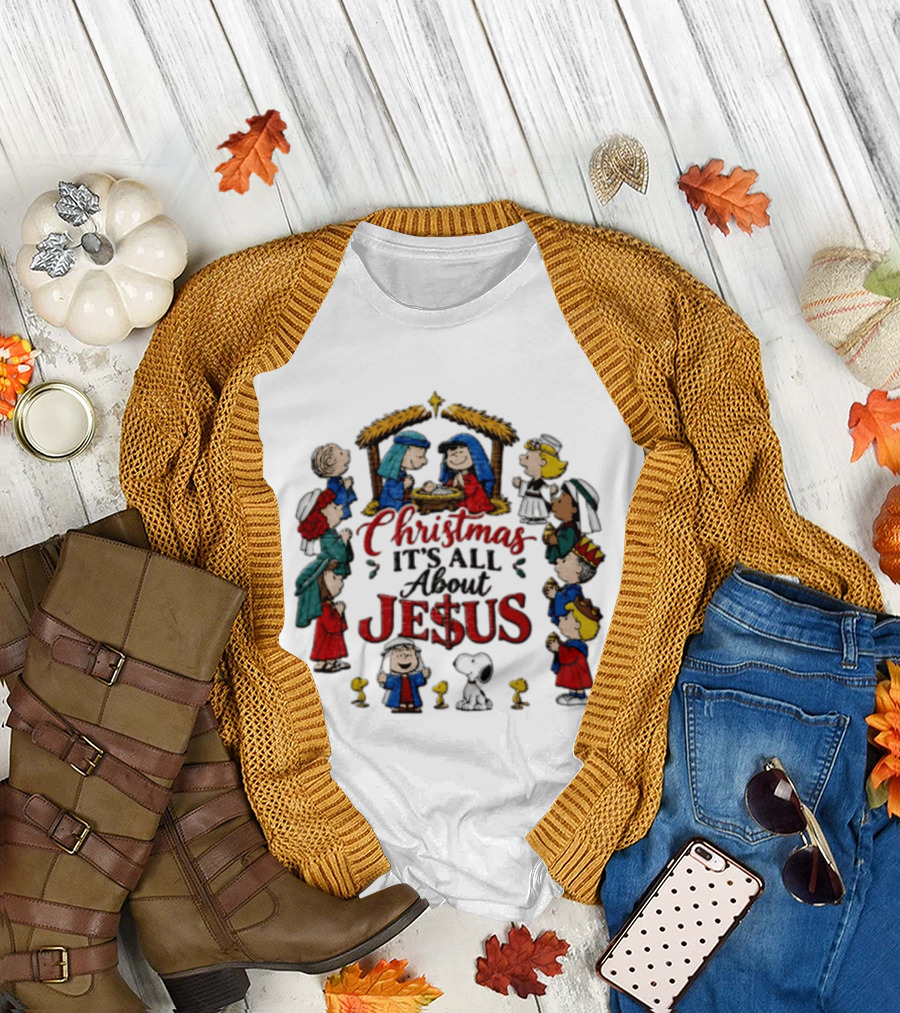 Christmas It's All About Jesus Charlie Brown Snoopy Peanuts Nativity Scene T-Shirt