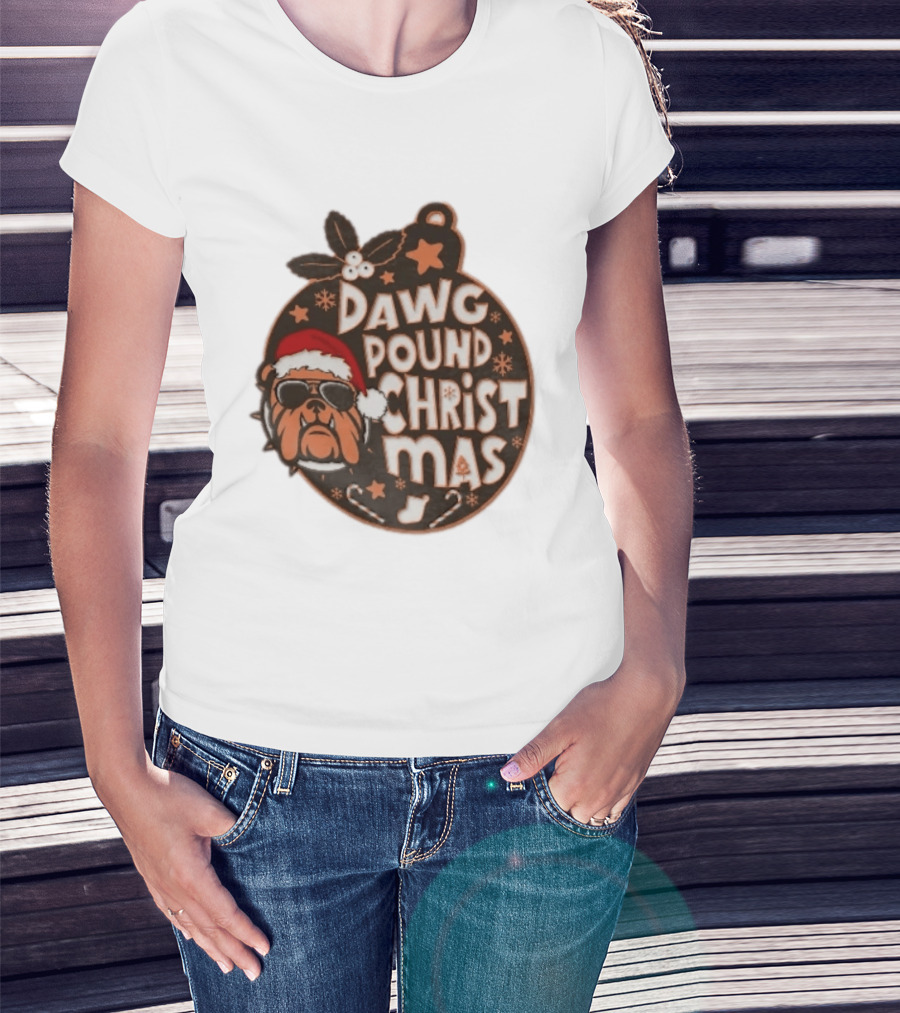 Cleveland Browns Dawg Pound Christmas Santa Bulldog Holiday Sweater T-Shirt