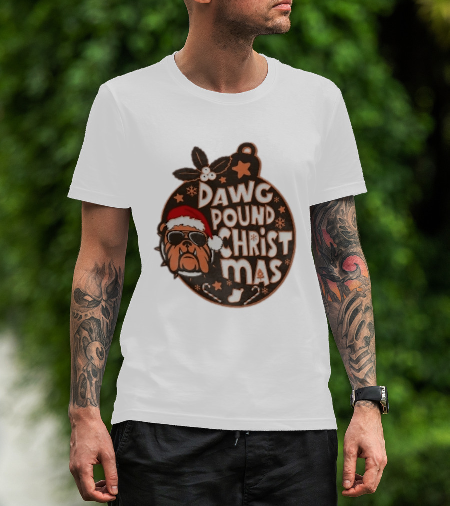 Cleveland Browns Dawg Pound Christmas Santa Bulldog Holiday Sweater T-Shirt
