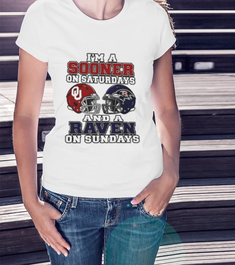 I'm A Sooner On Saturdays And A Raven On Sundays Helmet 2026 T-Shirt