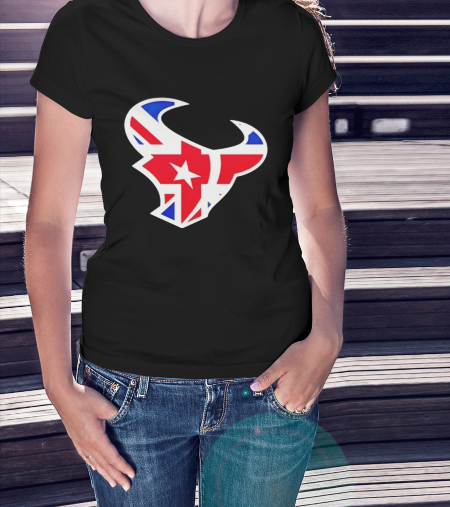 2026 Houston Texans London Game Union Jack Bull Football Event T-Shirt