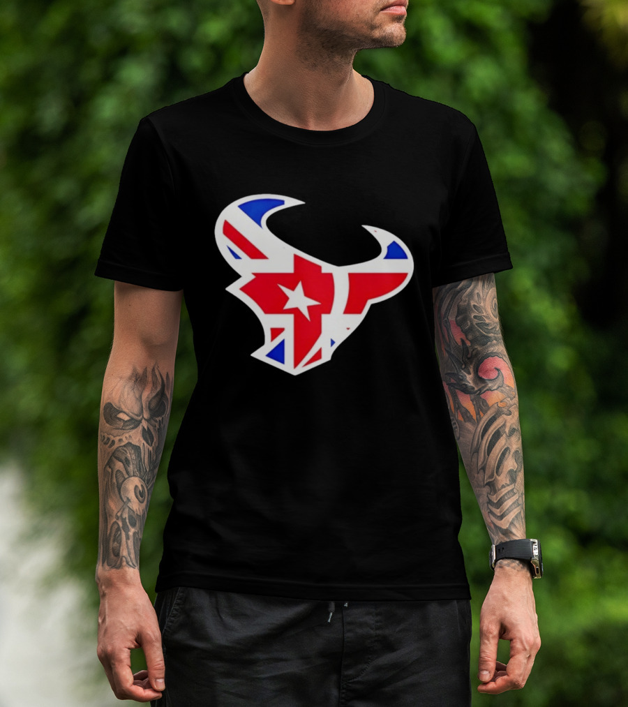 2026 Houston Texans London Game Union Jack Bull Football Event T-Shirt