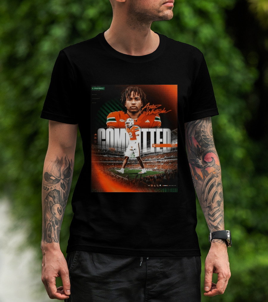 Committed Aston Whiteside Miami Hurricanes Football 2027 T-Shirt