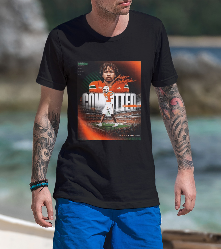 Committed Aston Whiteside Miami Hurricanes Football 2027 T-Shirt