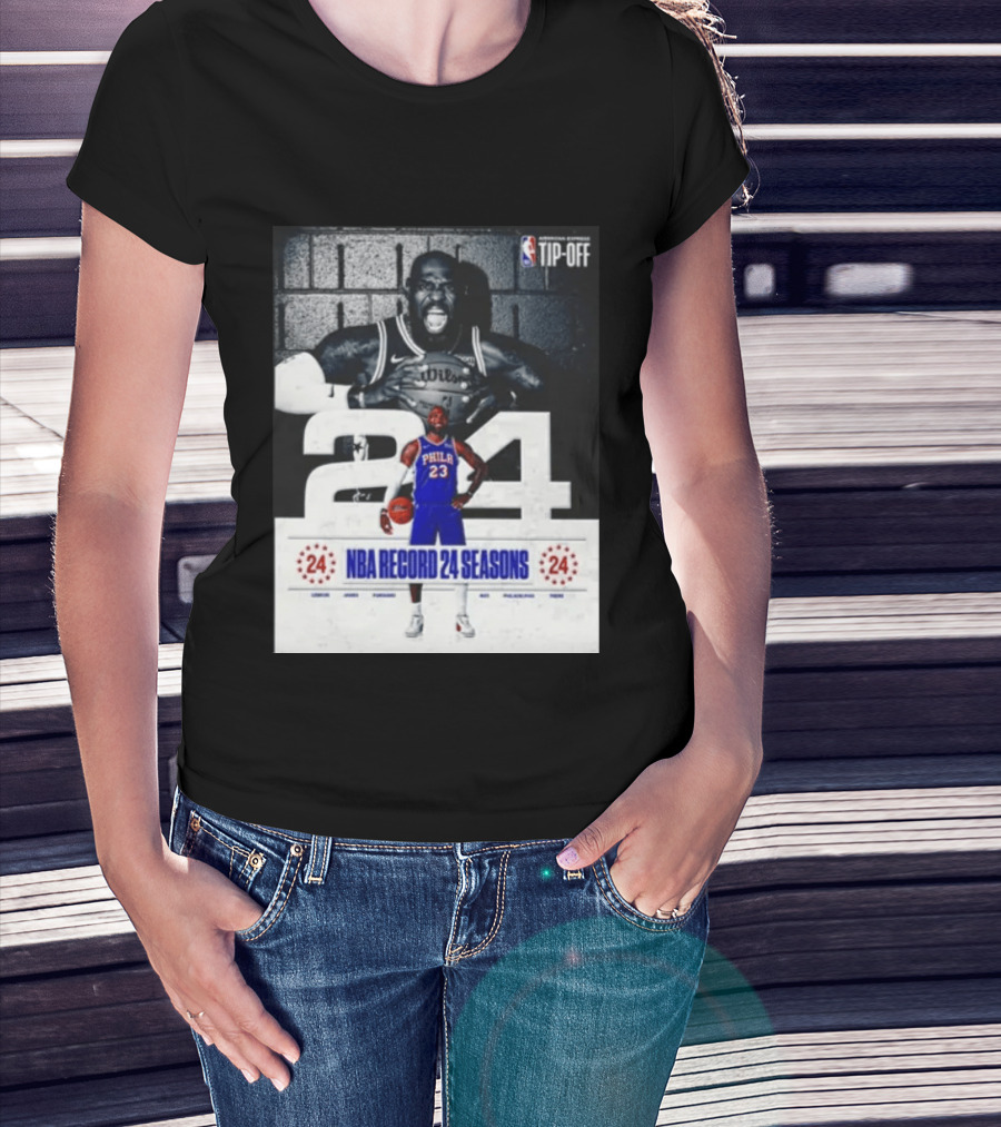 NBA Tip Off LeBron James Philadelphia 76ers Record 24 Seasons T-Shirt