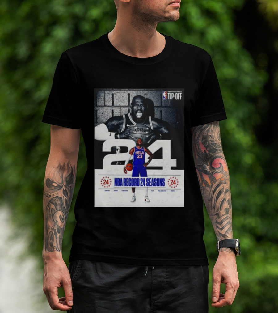 NBA Tip Off LeBron James Philadelphia 76ers Record 24 Seasons T-Shirt