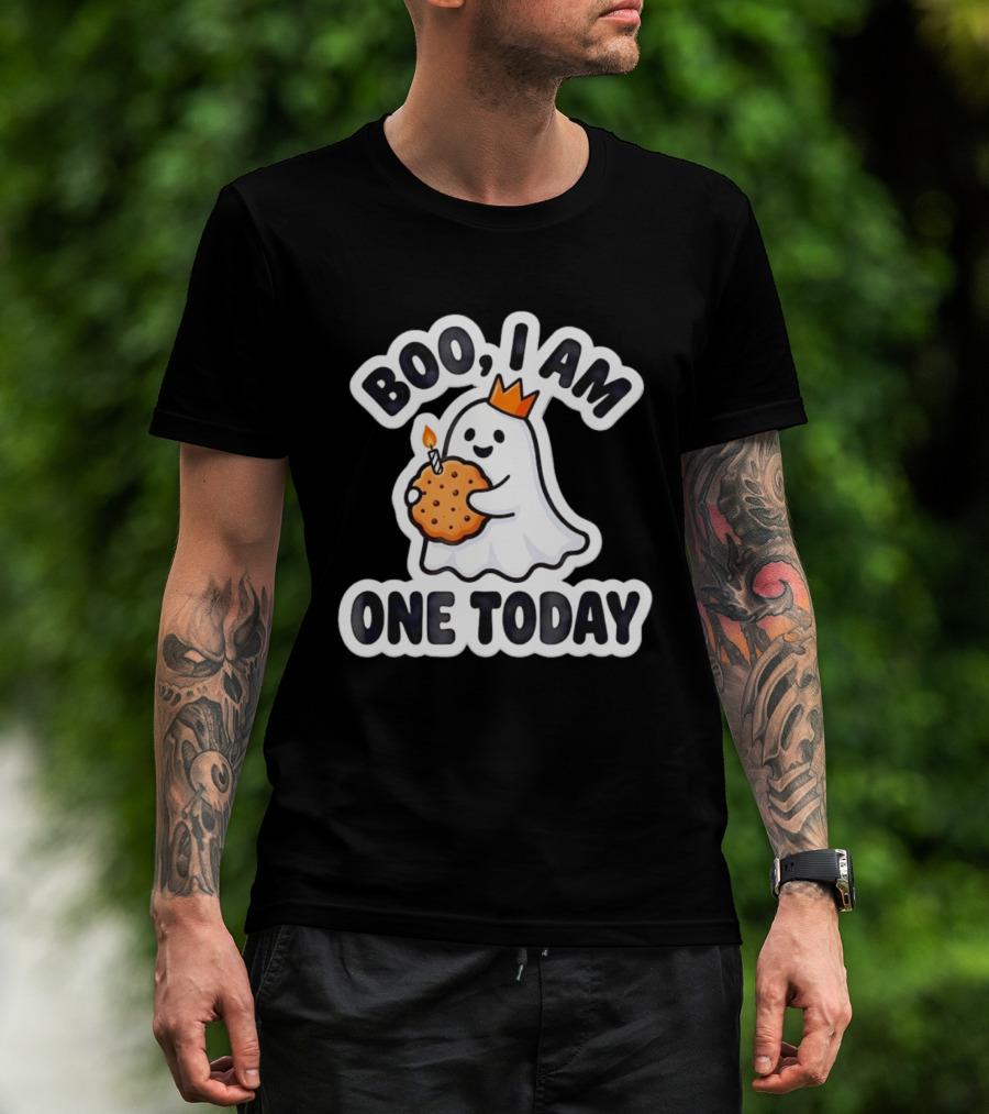 Boo I Am One Today Ghost With Crown And Cookie Birthday Candle T-Shirt