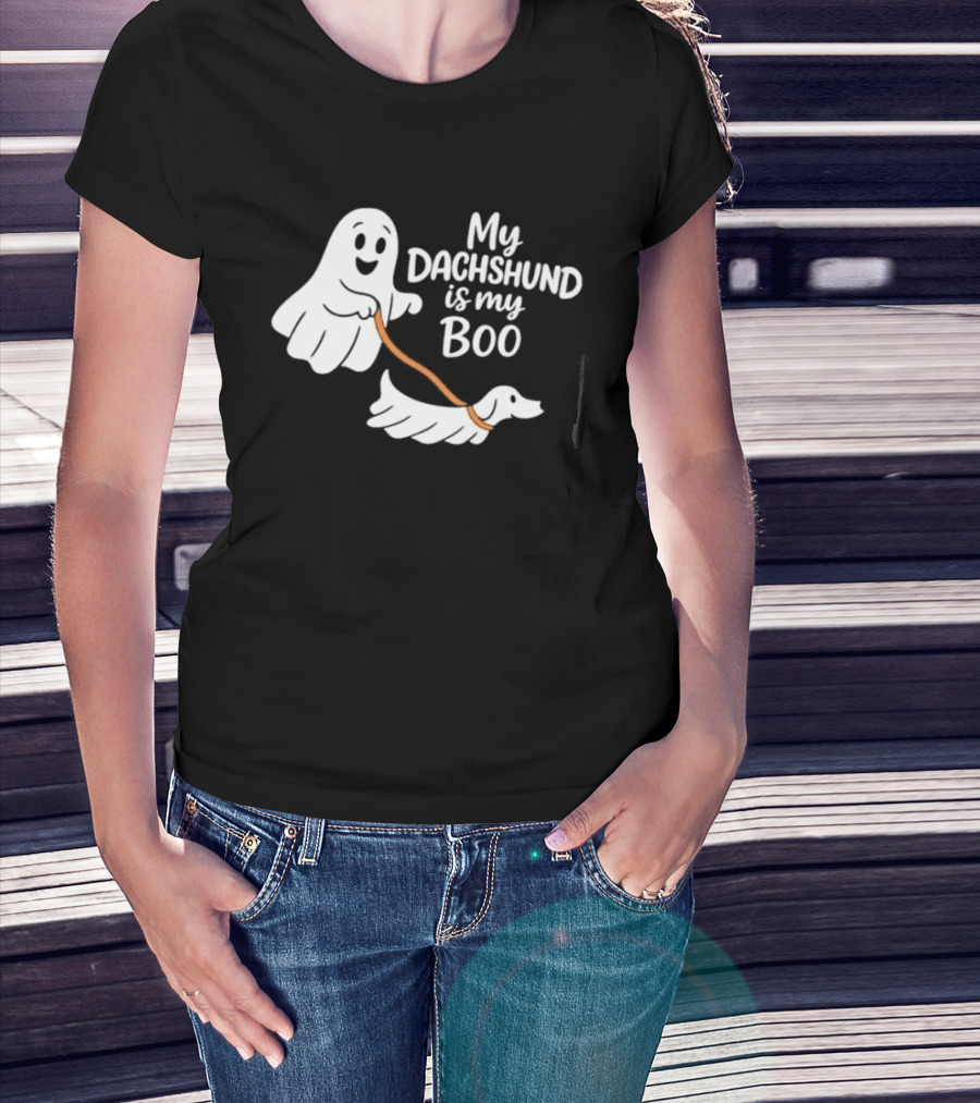 Playful Halloween Ghost Dog My Dachshund Is My Boo T-Shirt