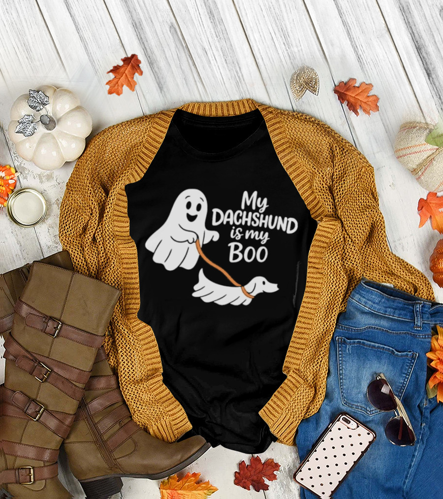Playful Halloween Ghost Dog My Dachshund Is My Boo T-Shirt