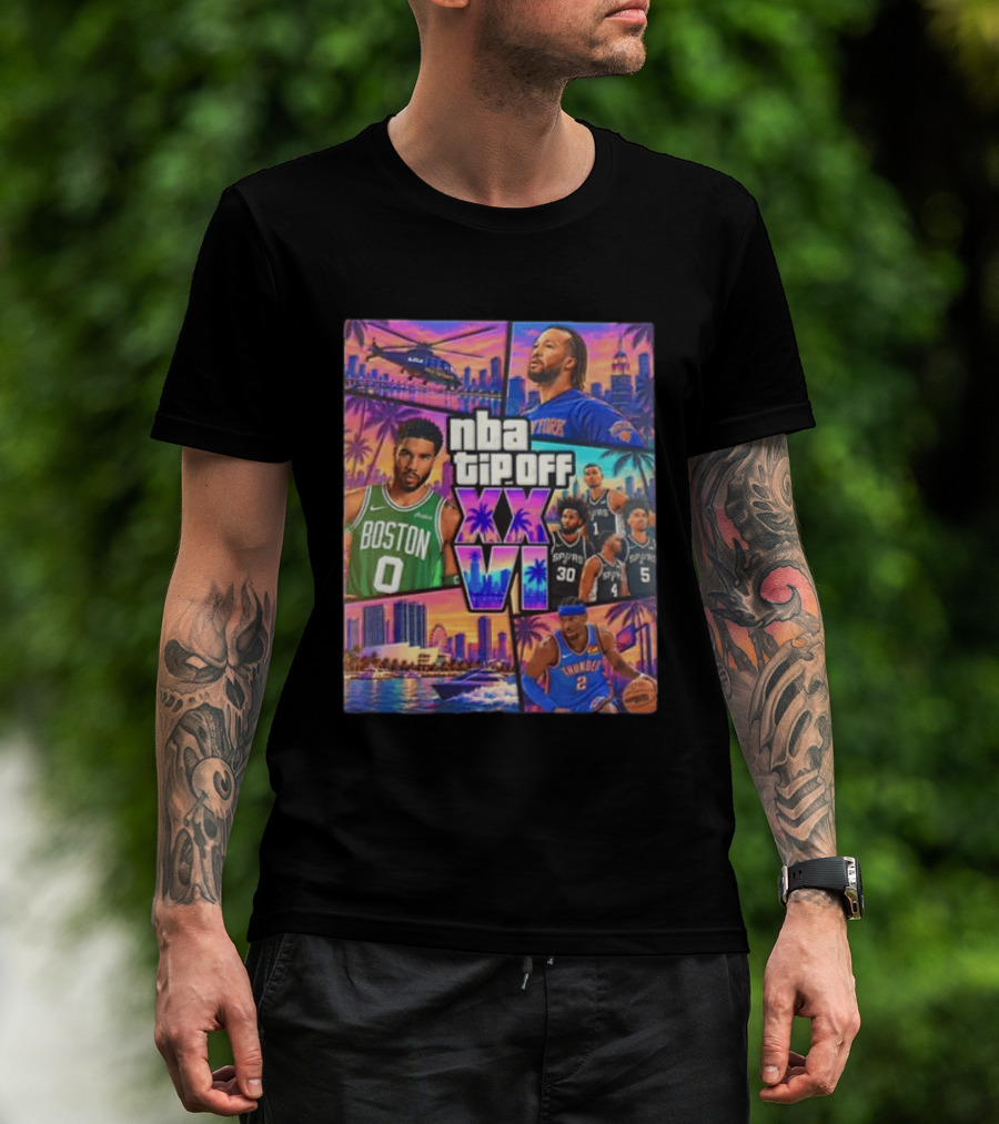 NBA Tipoff Jalen Brunson Jayson Tatum Victor Wembanyama Julian Champagnie Jeremy Sochan Shai Gilgeous Alexander T-Shirt