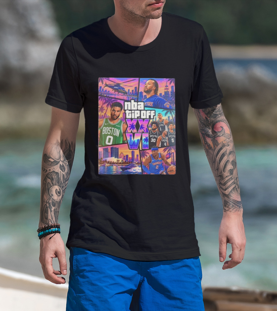 NBA Tipoff Jalen Brunson Jayson Tatum Victor Wembanyama Julian Champagnie Jeremy Sochan Shai Gilgeous Alexander T-Shirt