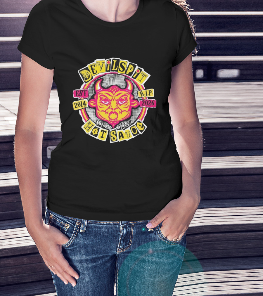 Devilspit Hot Sauce 12 Years Of Pain Est 2014 RIP 2026 Devil Face T-Shirt