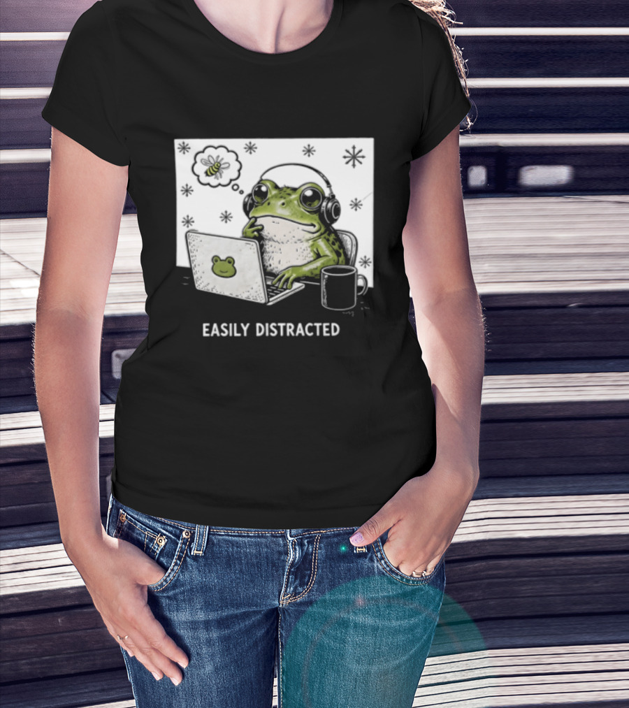 Easily Distracted Frog Laptop Headphones Christmas Frog T-Shirt