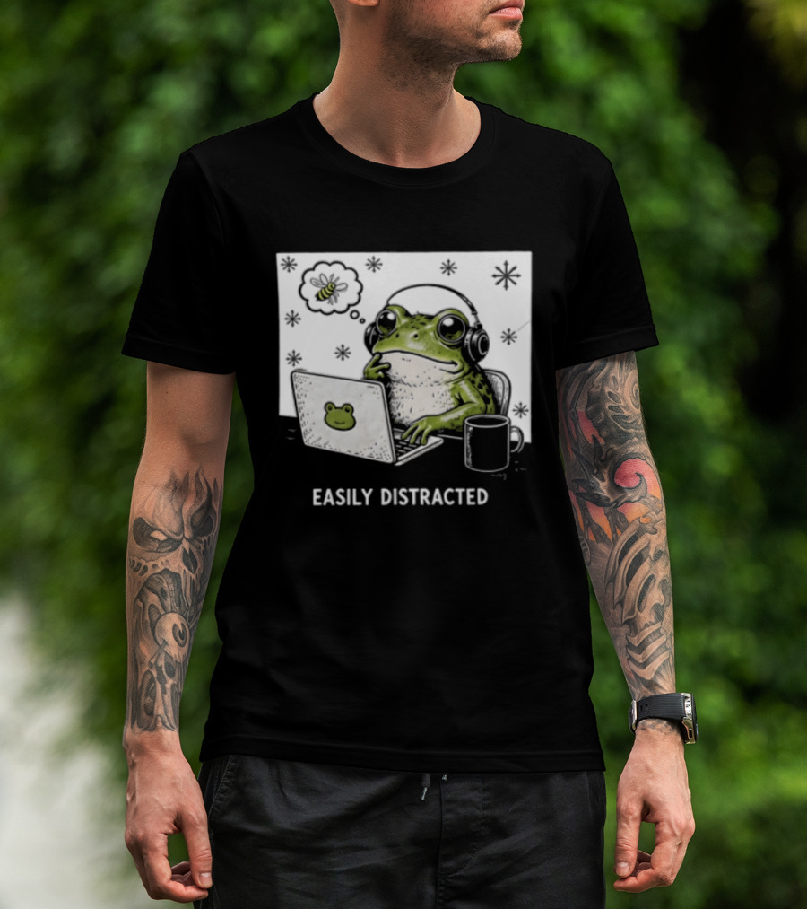 Easily Distracted Frog Laptop Headphones Christmas Frog T-Shirt