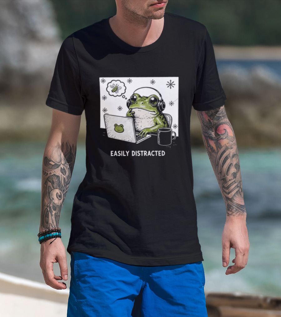 Easily Distracted Frog Laptop Headphones Christmas Frog T-Shirt