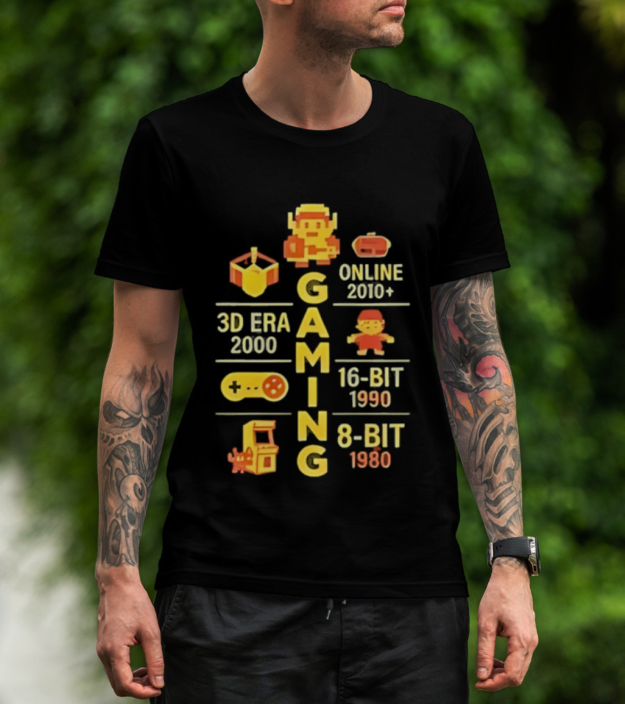 Gaming Evolution 3D Era 1980 8 Bit To 2000s Online 16 Bit 1990 T-Shirt