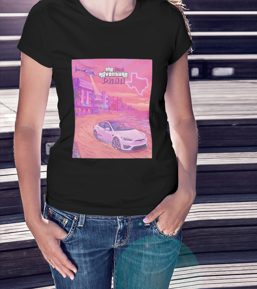 Rad Adventure Plaid Tesla Beach Gag City Joshwest247 Texas Neon Helicopter T-Shirt