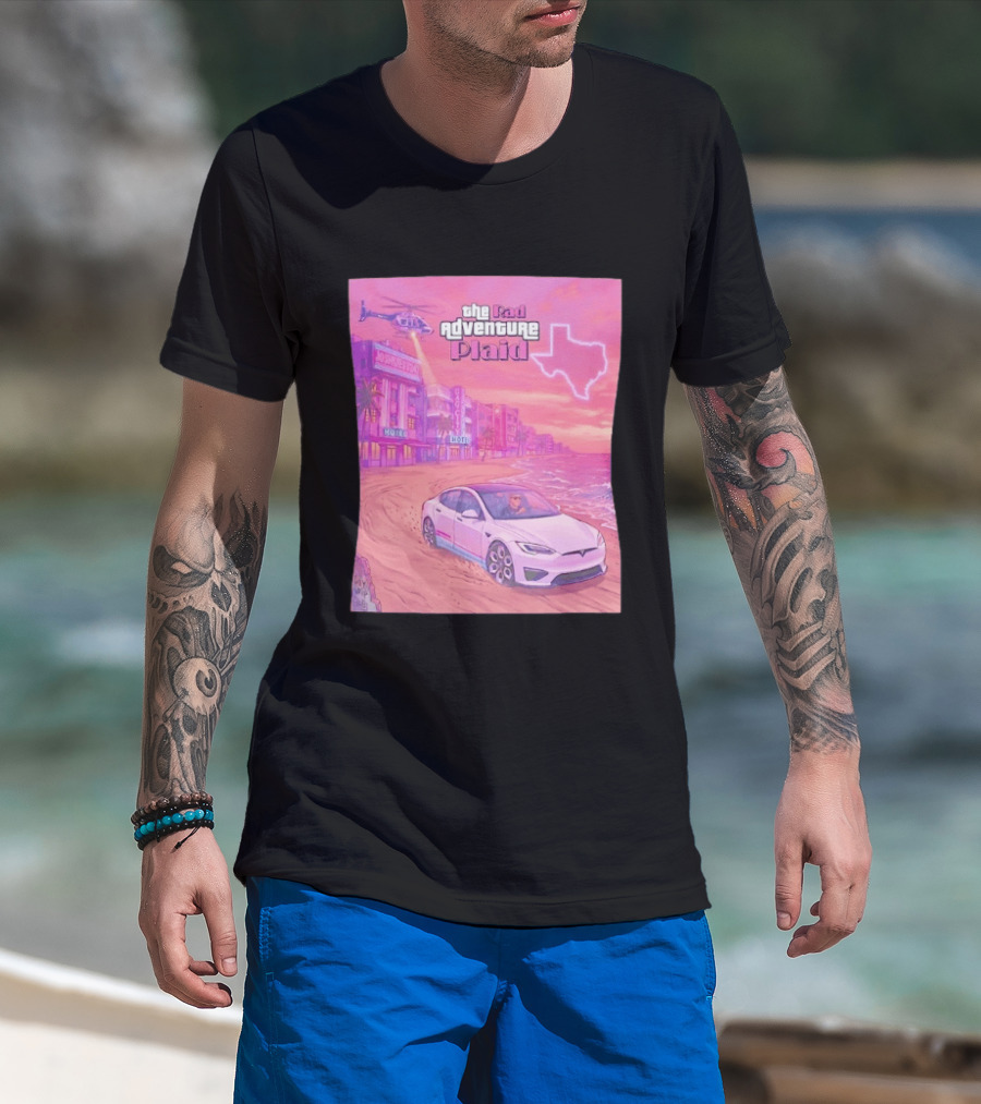Rad Adventure Plaid Tesla Beach Gag City Joshwest247 Texas Neon Helicopter T-Shirt