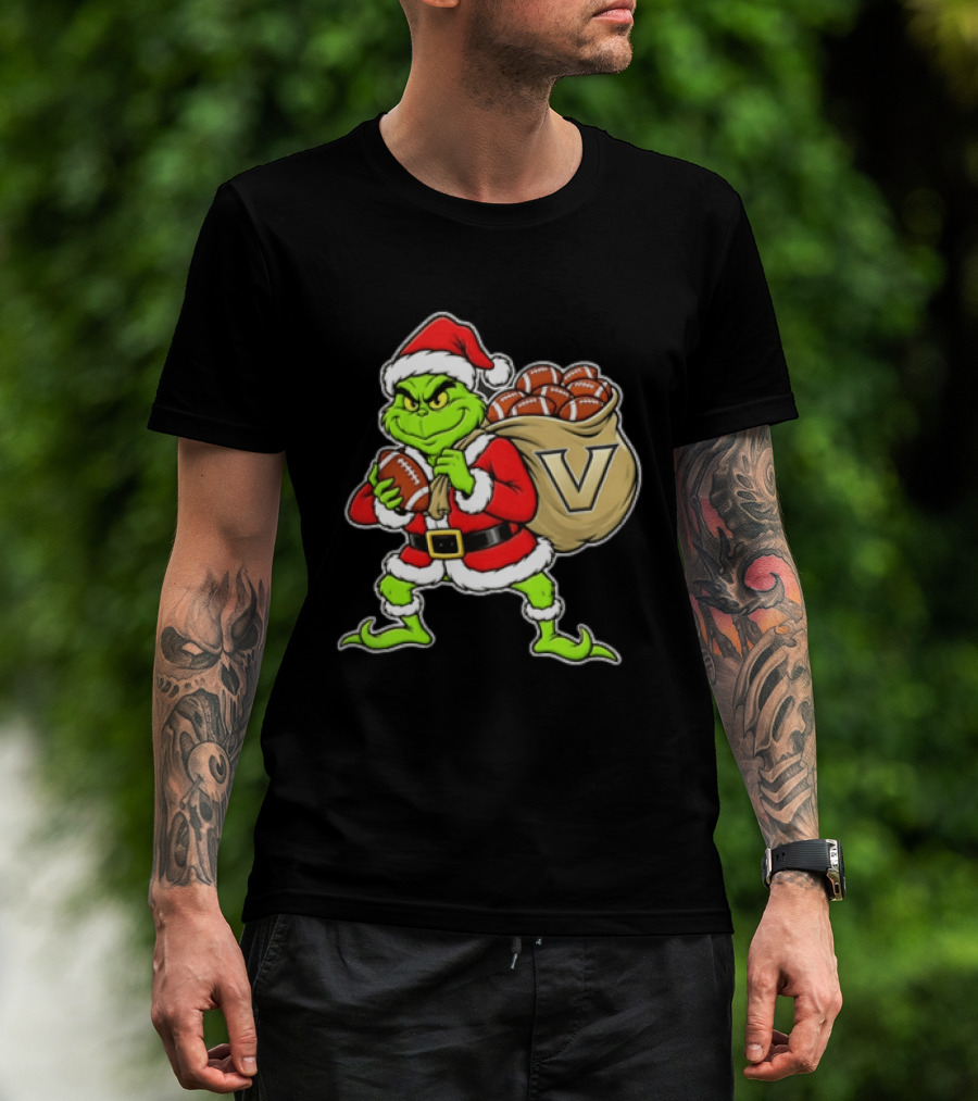 Santa Grinch Vanderbilt Commodores Carrying Chiefs Footballs For Christmas T-Shirt