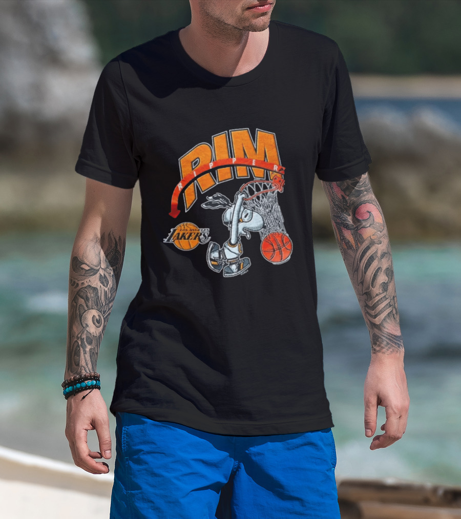 Snoopy Rim Ripper Los Angeles Lakers Basketball Orange Red T-Shirt