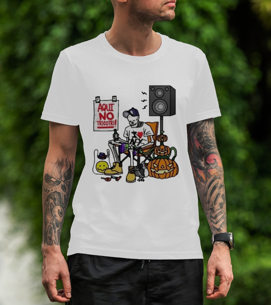 I Love New York Aqui No Tricotri Skeleton Halloween Pumpkin Speaker Chair T-Shirt