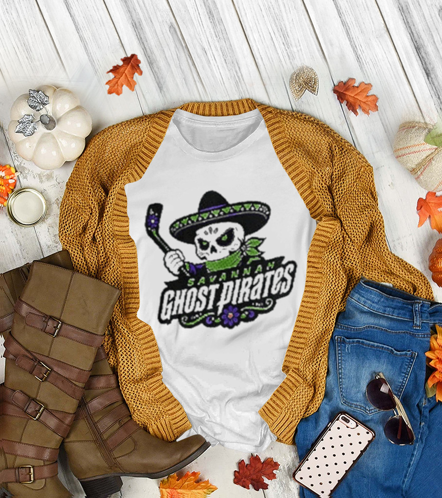 Savannah Ghost Pirates Day Of The Dead Skull Hockey Sombrero T-Shirt