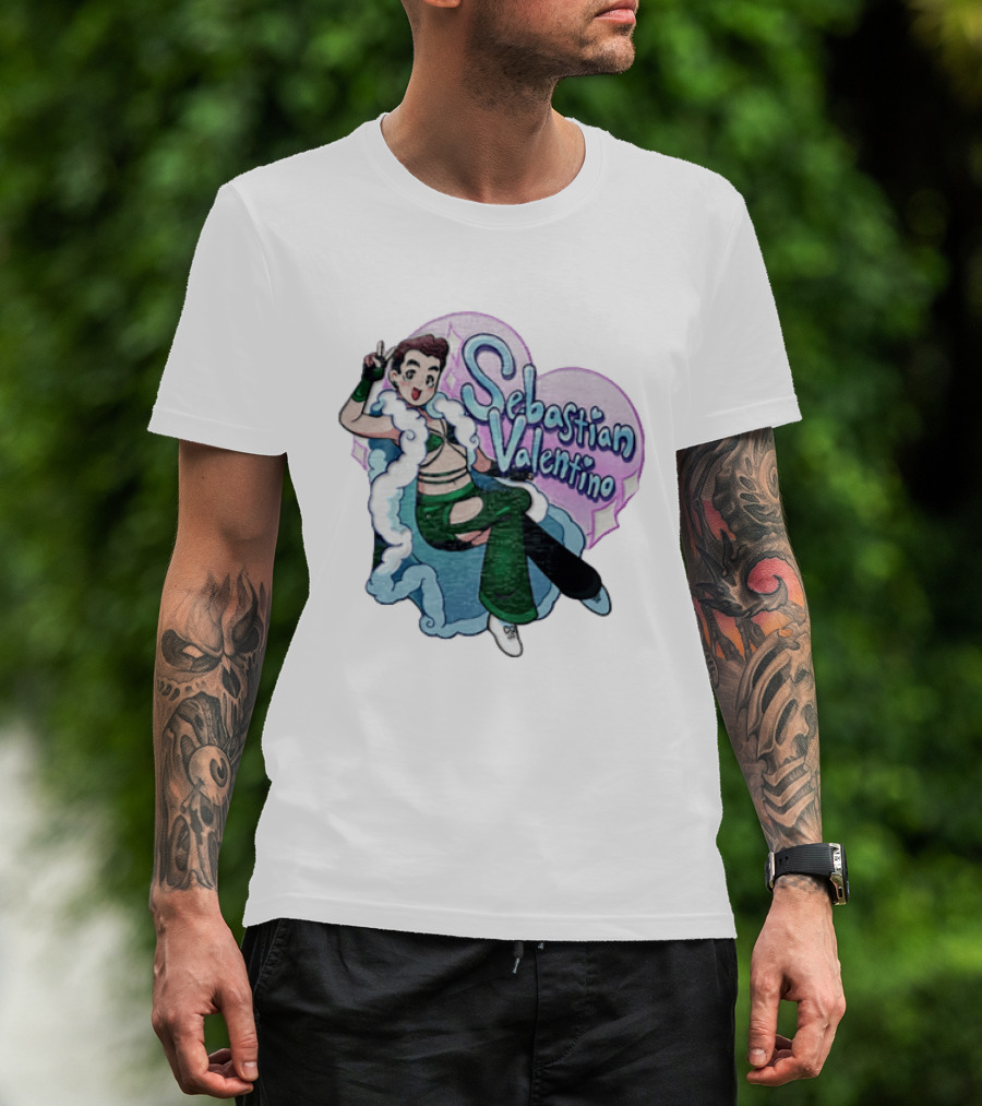 Sebastian Valentino Cartoon Character Peace Pose Sparkling Heart T-Shirt