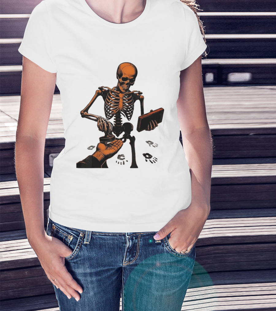 Skeleton Stamping Handprint Spooky Scary Halloween T-Shirt