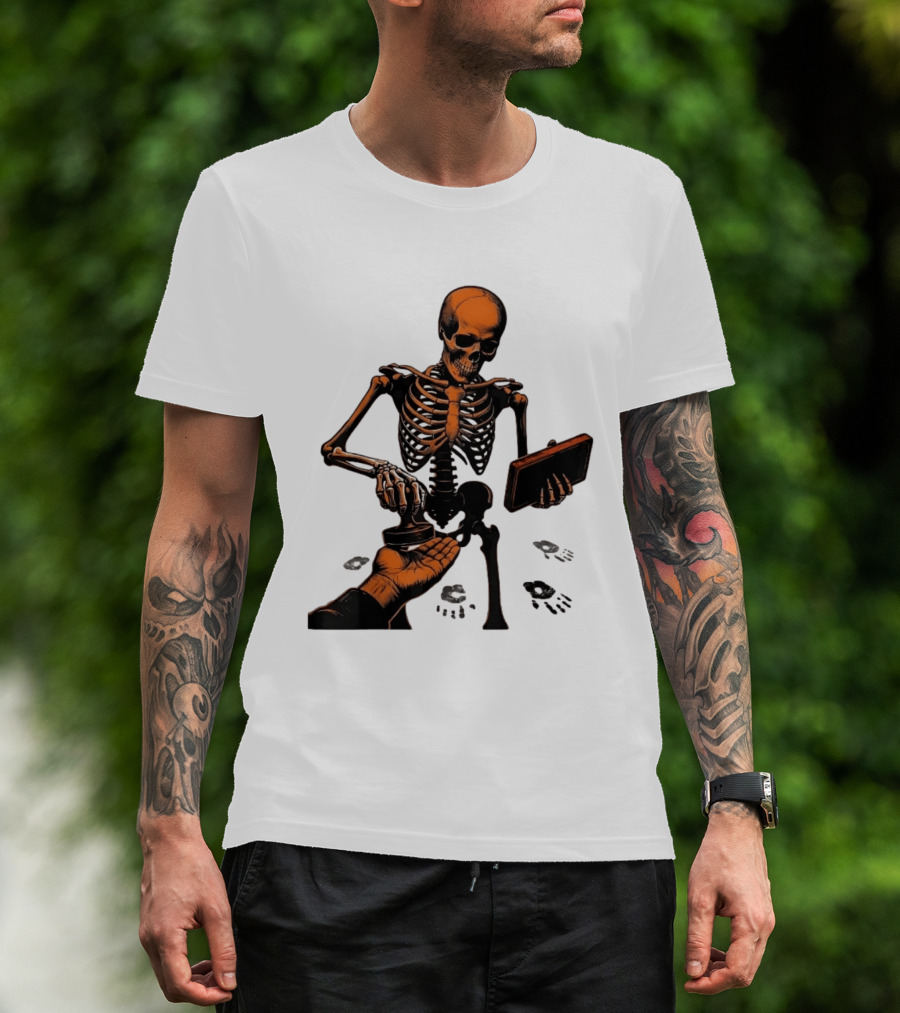 Skeleton Stamping Handprint Spooky Scary Halloween T-Shirt