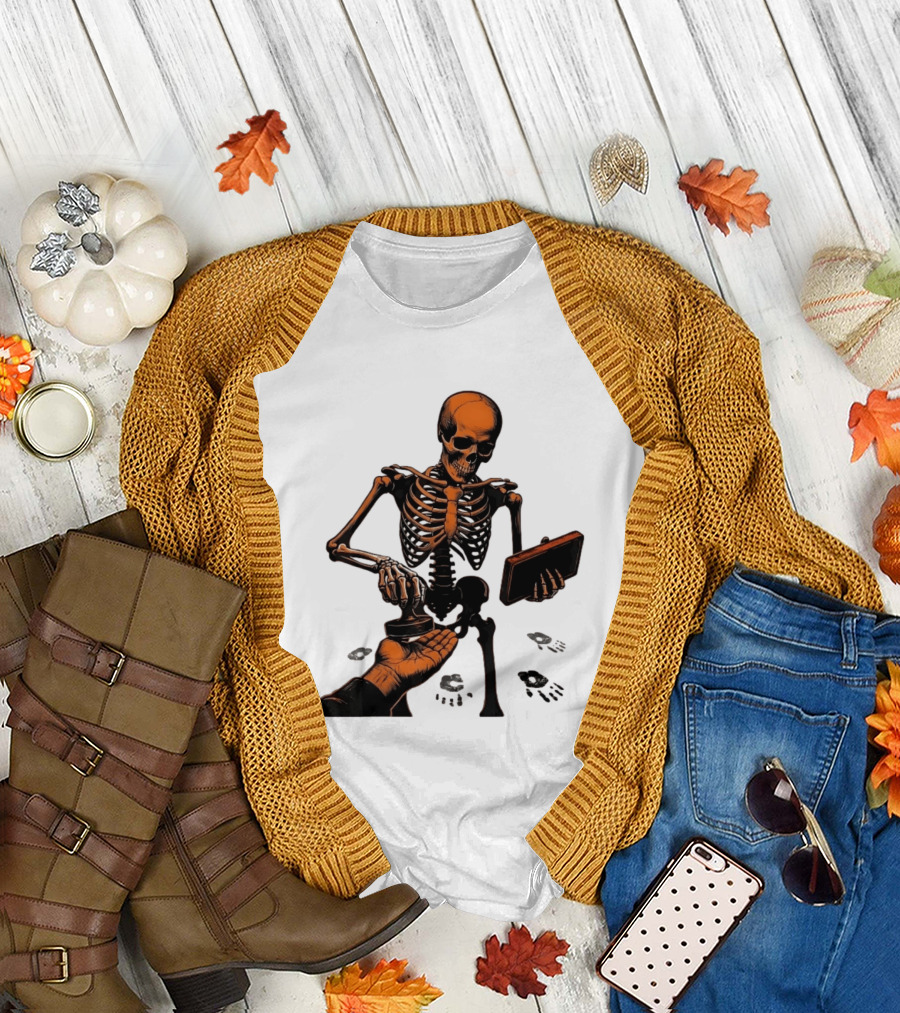 Skeleton Stamping Handprint Spooky Scary Halloween T-Shirt