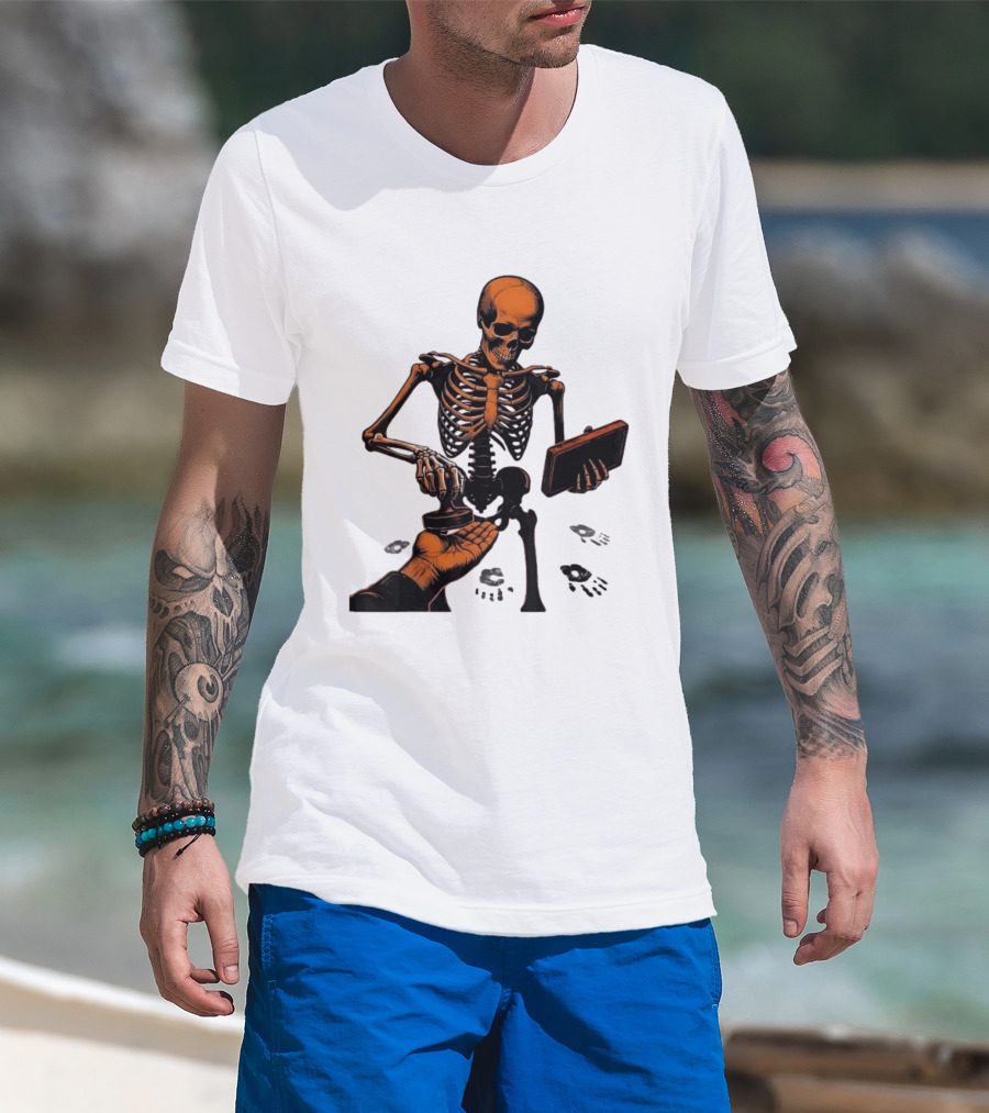 Skeleton Stamping Handprint Spooky Scary Halloween T-Shirt