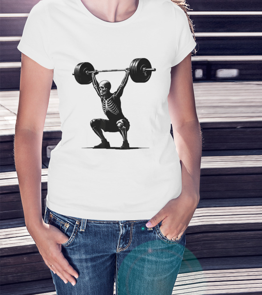 Snatched Still Standing Skeleton Weightlifting Barbell Power T-Shirt
