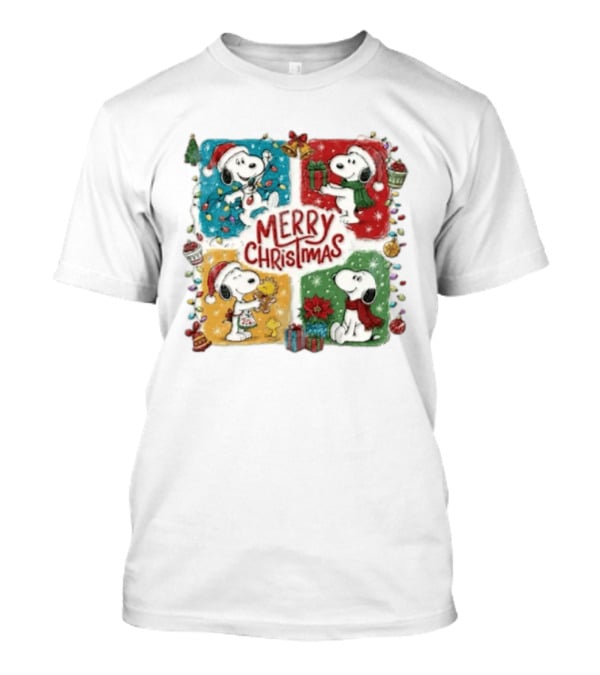 Snoopy Merry Christmas Festive Celebration With Presents And Santa Hat T-Shirt
