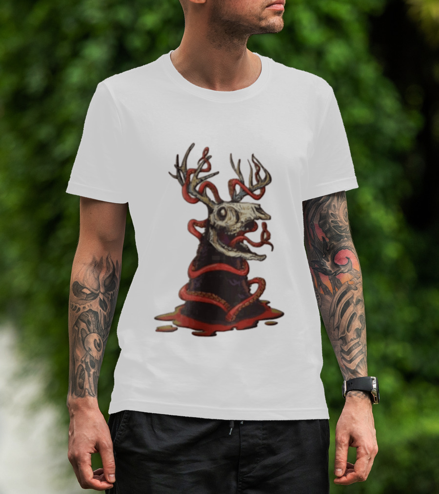 Deer Skull With Red Tentacles And Geometric T-Shirt