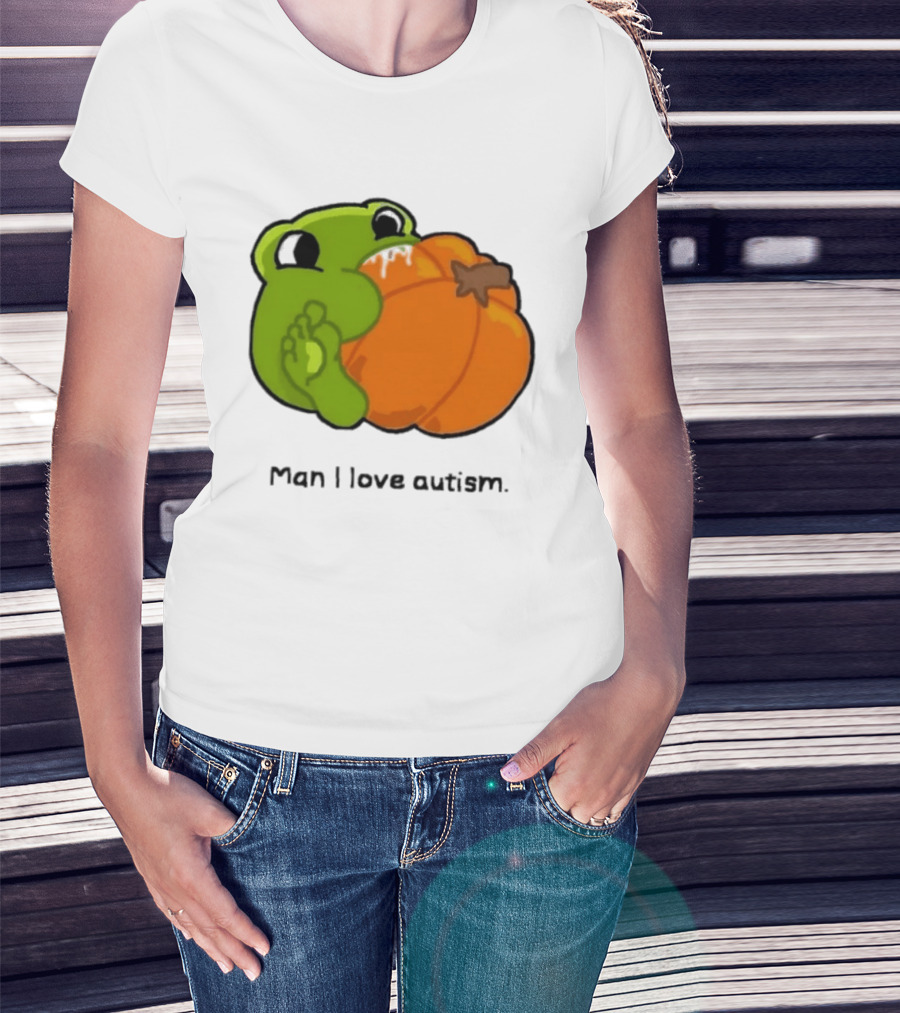 Man I Love Autism Frog Holding Halloween Pumpkin T-Shirt