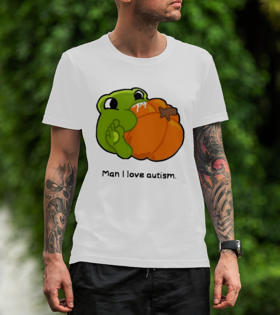 Man I Love Autism Frog Holding Halloween Pumpkin T-Shirt