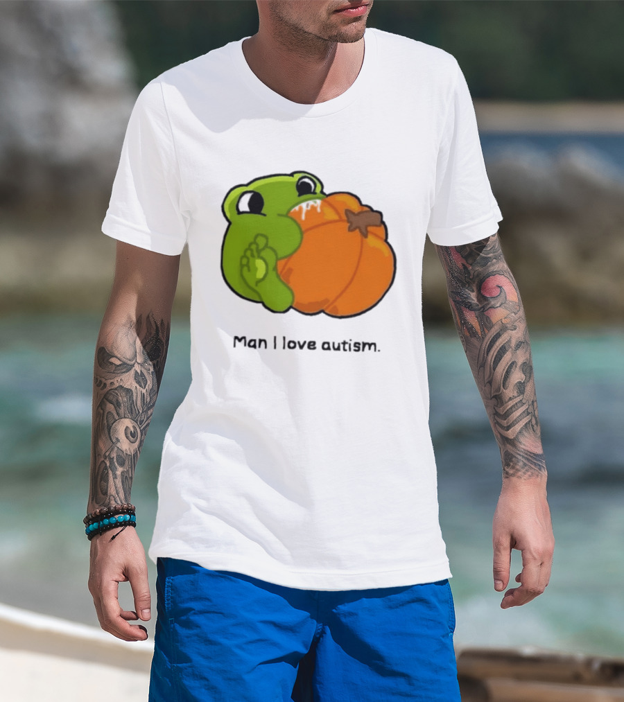 Man I Love Autism Frog Holding Halloween Pumpkin T-Shirt