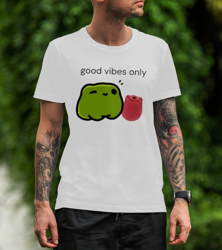 Good Vibes Only Frog Winking With Red Rose Toy T-Shirt