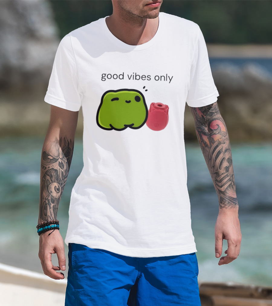 Good Vibes Only Frog Winking With Red Rose Toy T-Shirt