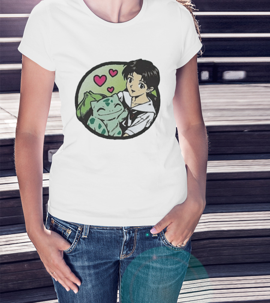 Rei Ayanami Bulbasaur Anime Crossover Hearts T-Shirt