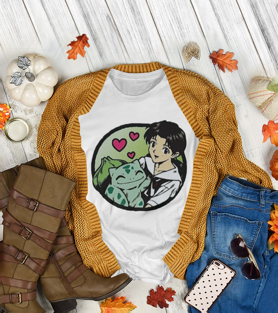 Rei Ayanami Bulbasaur Anime Crossover Hearts T-Shirt