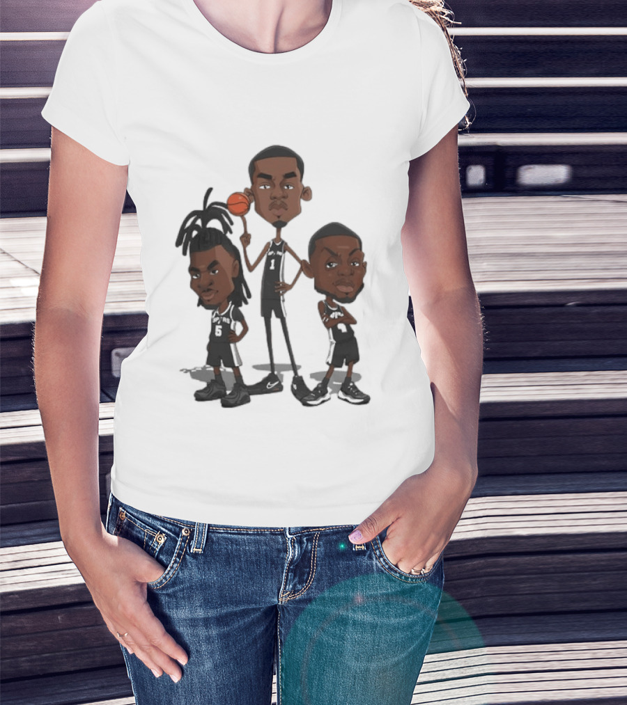 San Antonio Spurs Dejounte Murray Victor Wembanyama Caricature Basketball Players T-Shirt