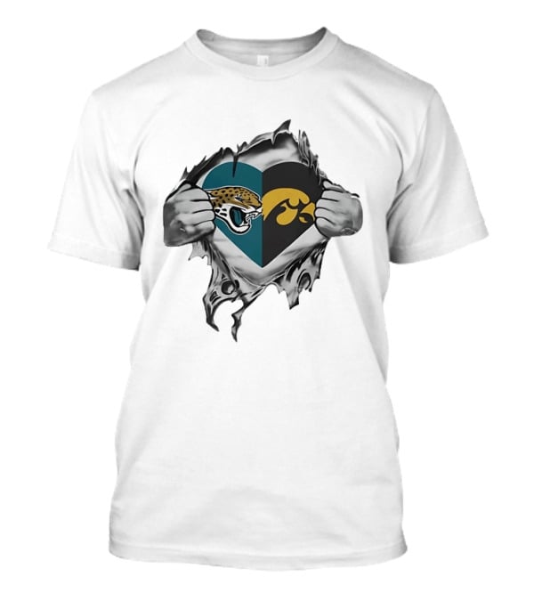 Jacksonville Jaguars Iowa Hawkeyes Heart Logo Burst T-Shirt