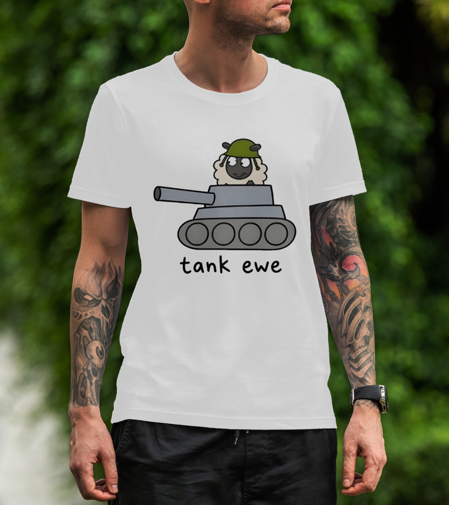 Tank Ewe Sheep Pun Playful Military Humor T-Shirt