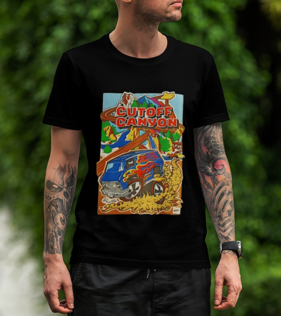 Cutoff Canyon Blue Van Flames Mountain Adventure Landscape 2023 T-Shirt