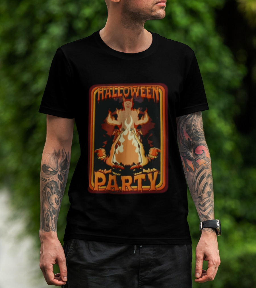 Halloween Party Flaming Demon Pumpkins Reaching Figures T-Shirt