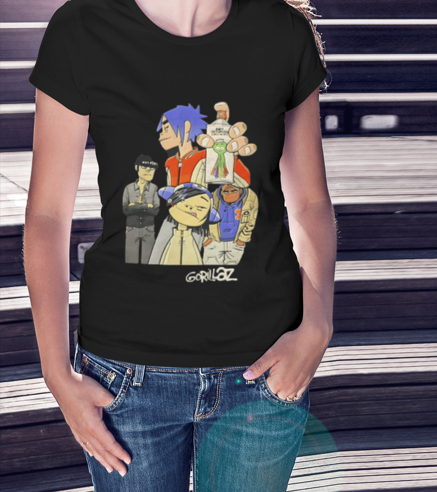Gorillaz Band Characters With Salvation Army Flask T-Shirt