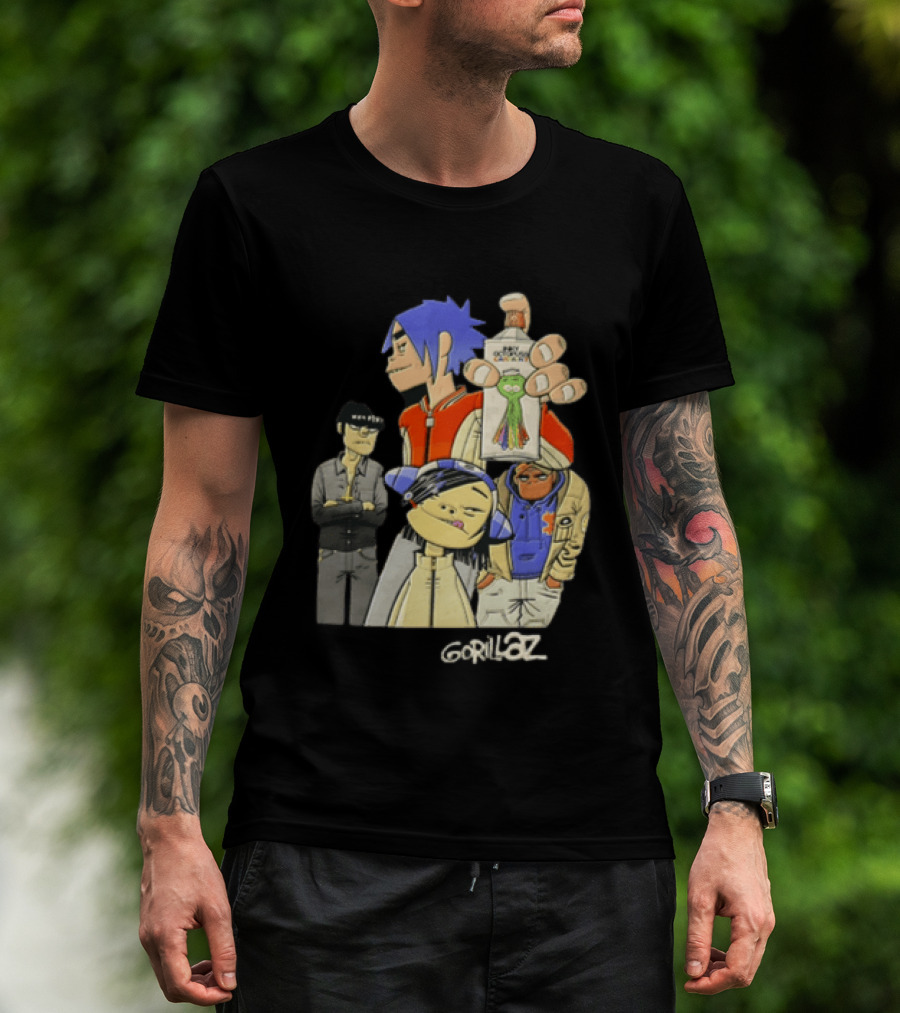 Gorillaz Band Characters With Salvation Army Flask T-Shirt