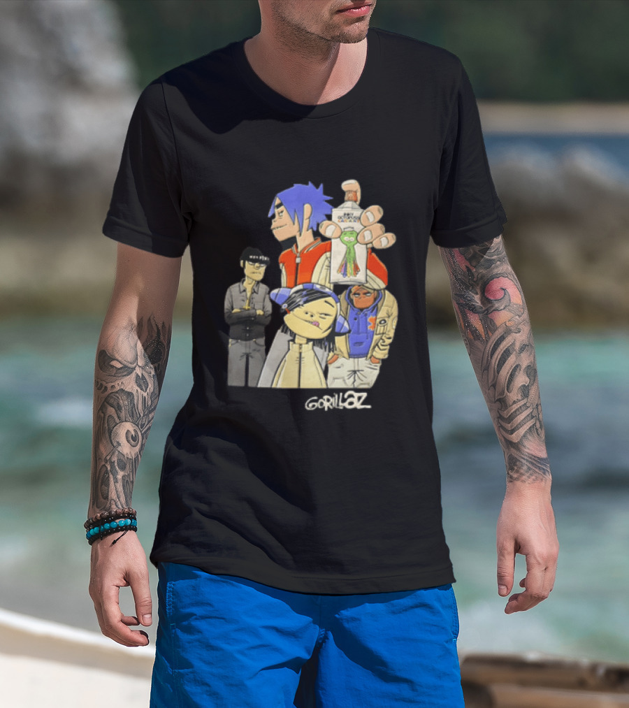 Gorillaz Band Characters With Salvation Army Flask T-Shirt